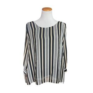 Womens Cato 3/4 Tie Sleeve Striped Flowy Top - Sz XL